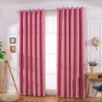 ผ้าม่านหน้าต่างลายดาว สีชมพู ผ้าม่านประตูกันแสง กันยูวี ห่วงตาไก่ ไม่อมฝุ่น ผ้าม่านทึบแสง