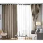 ผ้าม่านกันแสงและกันความร้อน ผ้าใยโพลีเอสเตอร์ สีแชมเปน กว้าง 150 สูง 220 cm.