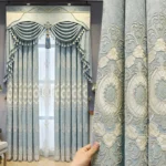ผ้าม่านทึบแสงปักลาย สีฟ้าอ่อน หรูหราสําหรับตกแต่งหน้าต่าง ห้องนั่งเล่น เนื้อผ้าหนา ขนาด 200*160 cm.