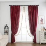 ผ้าม่านบังแสงกำมะหยี่ ผ้าม่านหน้าต่างเนื้อนุ่มพร้อมพู่หลากสีสัน ขนาด 200*230 cm.