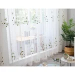 ผ้าม่านโปร่งแสง สไตล์มินิมอล ม่านหน้าต่างลายใบไม้ ขนาดกว้าง 200 ยาว 180 CM.